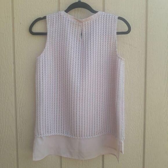 Calvin Klein Tunic Top Blush Pink Sheer Layered Waffle Textured Sleeveless Sz XS - Picture 5 of 10